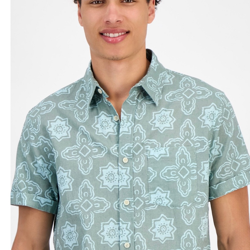 Sun + Stone Teal Patterned Casual Shirt